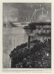 Die Illuminationen in Portsmouth, die Ophir und Victoria und Albert am Steg